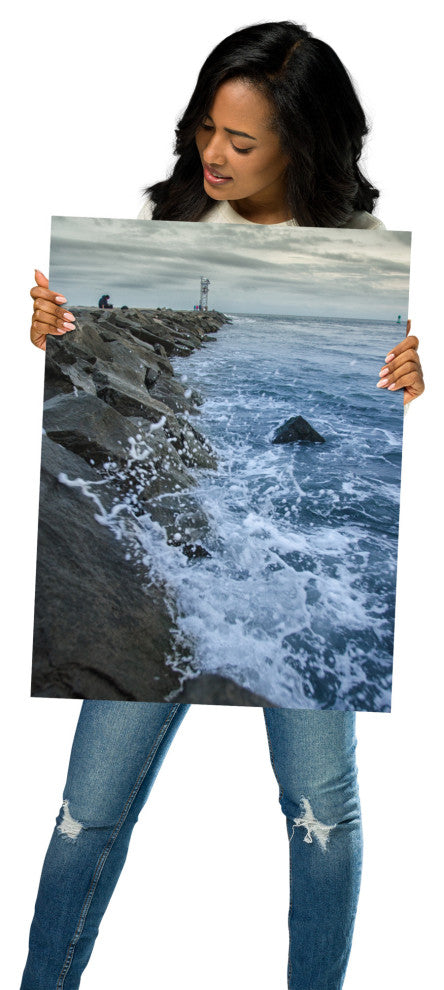 Splashing on the Jetty Landscape Photo Unframed Wall Art Print, 18" X 24"
