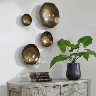 Lucky Coins Brass Wall Bowls, S/4"