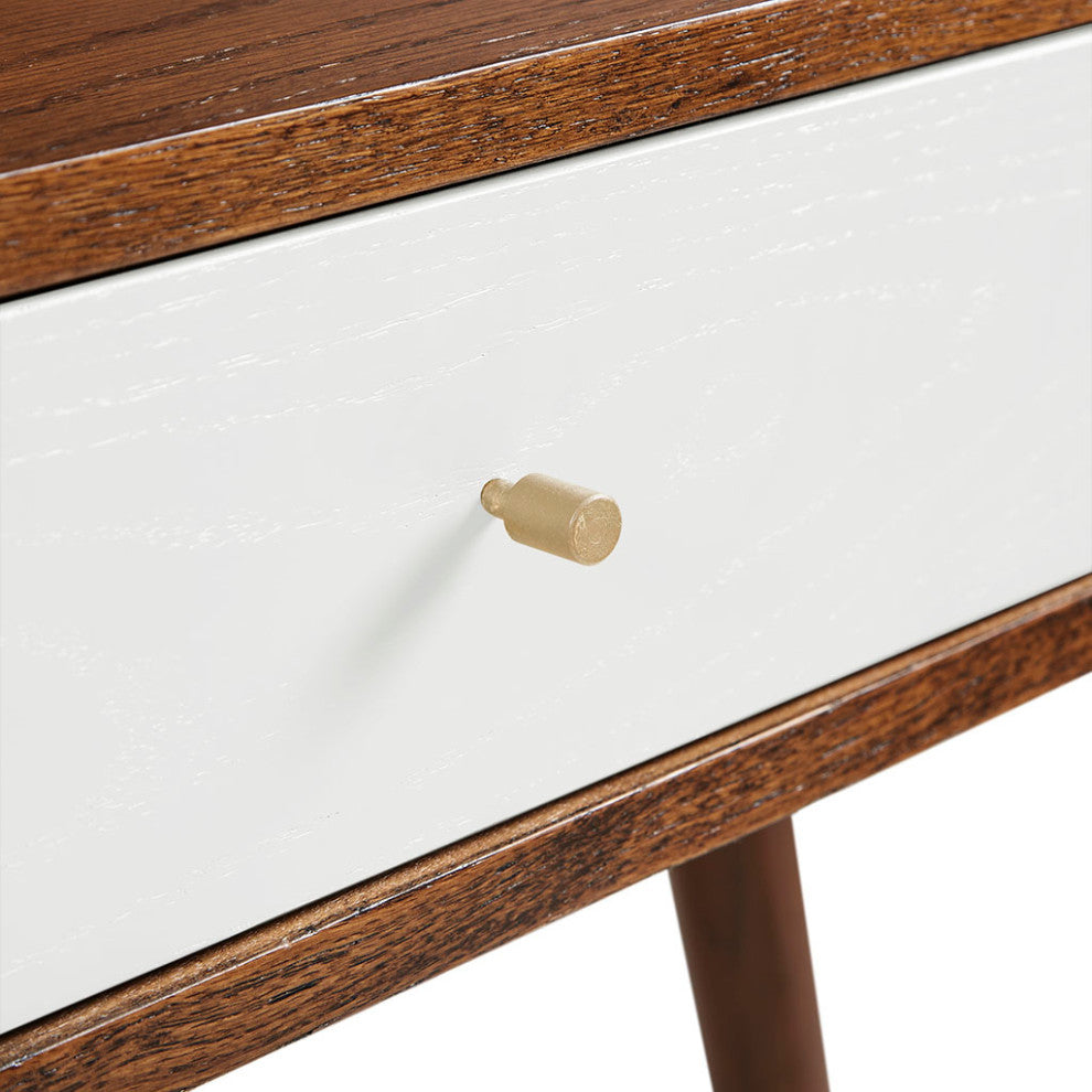 Madison Park Rigby Mid-Century 3-Drawer Writing Desk, White/Pecan