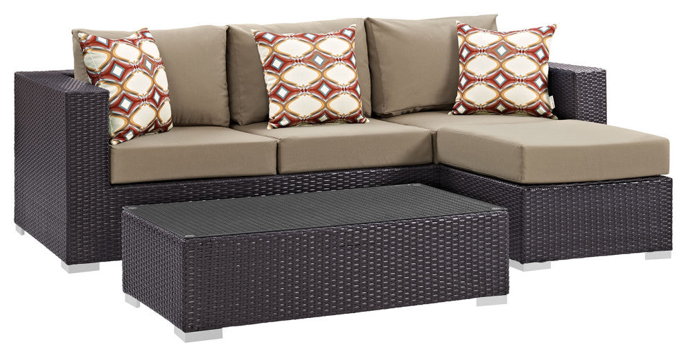 Convene 3 Piece Outdoor Patio Sofa Set - Espresso Mocha