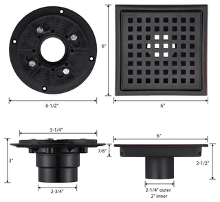 Luxier 6" Square Shower Floor Drain FD01-6, Oil Rubbed Bronze