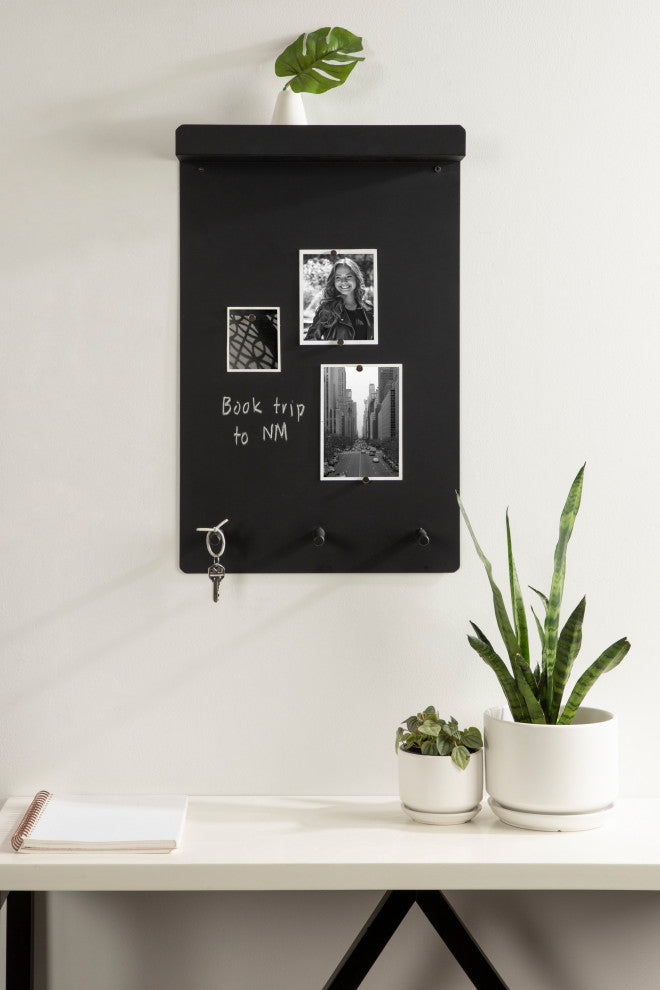 Mezzo Magnetic Wall Organizer with Hooks, Black 15x24