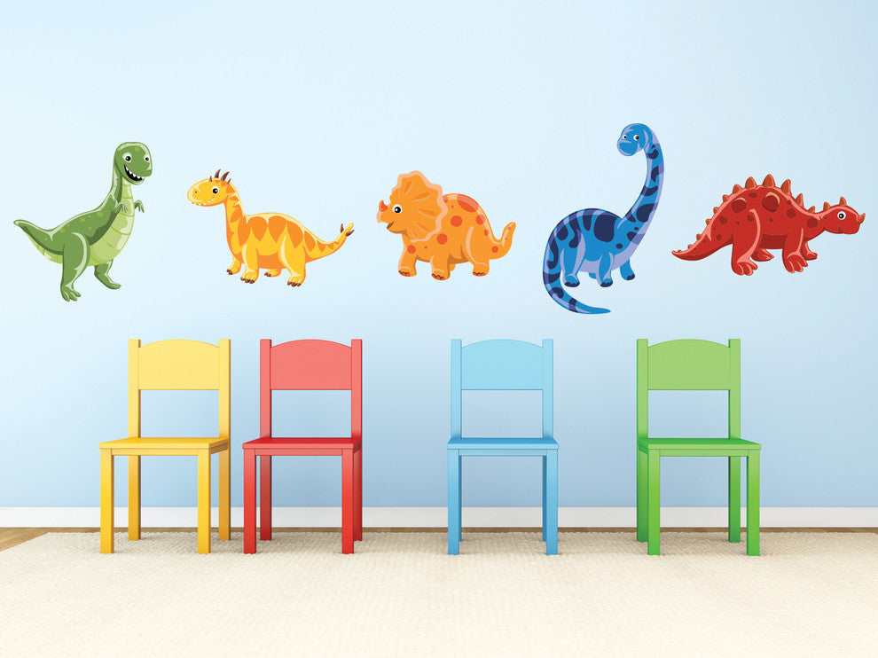 Dinosaurs Fabric Wall Decals, Set of 5 Adorable Dinosaurs