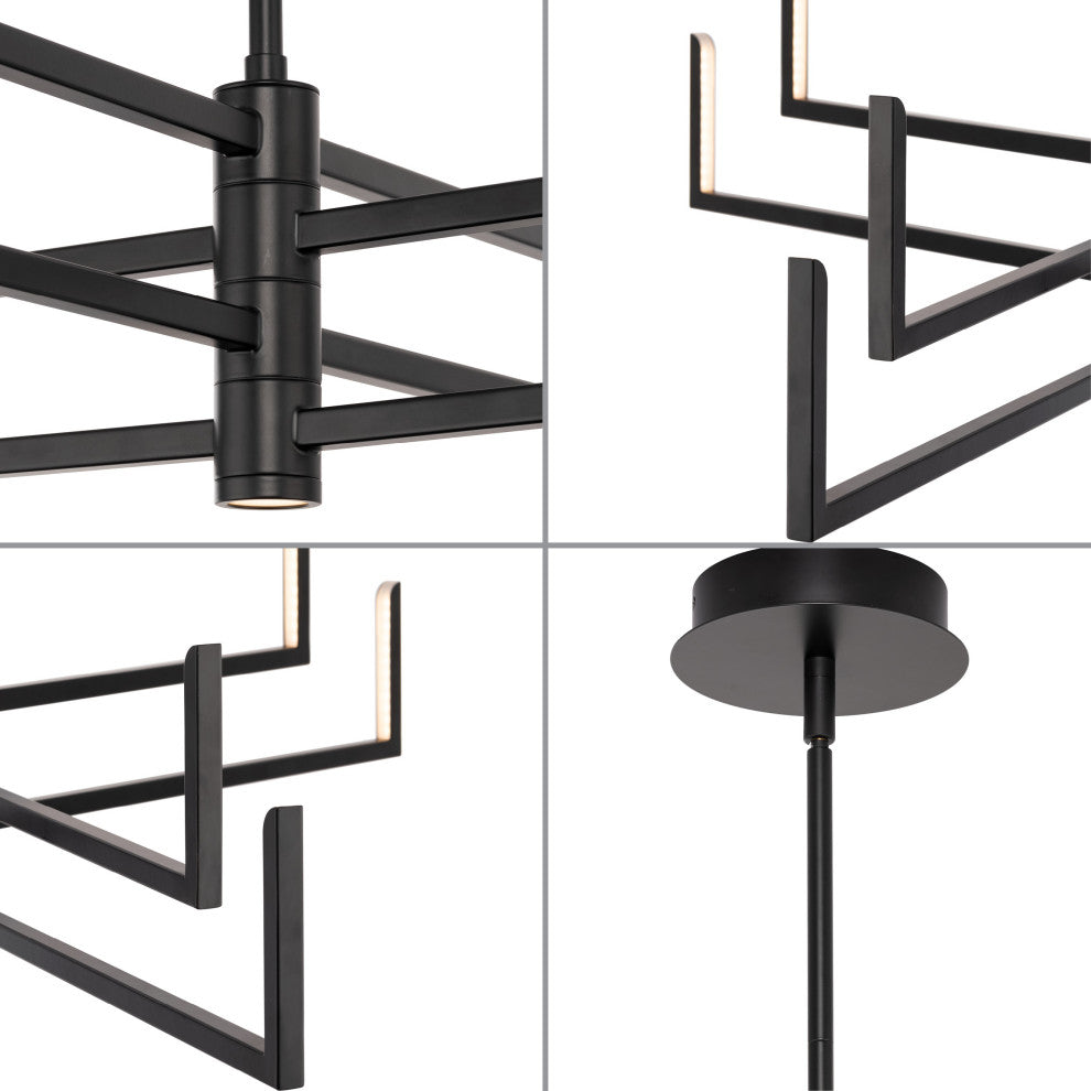 Pivot LED Collection 40, 8-Light Textured Black Frosted Glass LED Chandelier