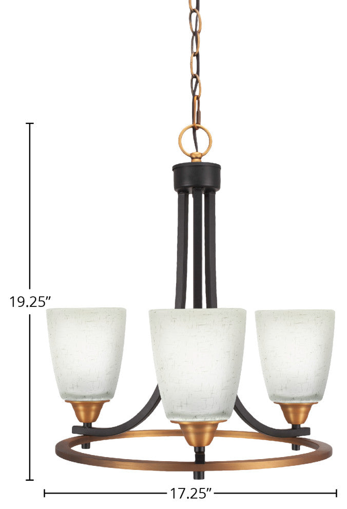 Paramount Uplight 3-Light Chandelier, Matte Black & Brass, 4.5" White Muslin