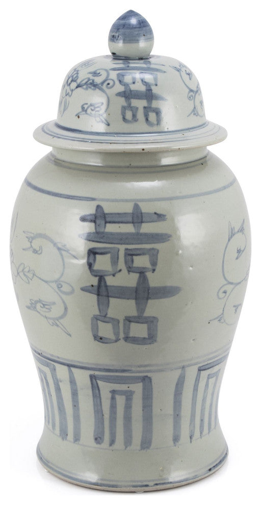 Blue & White Temple Jar Seagrass Double Happiness Motif