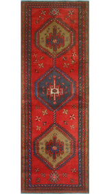 Fine Vintage Distressed Radeliff Red/Blue Runner, 3'1x9'5