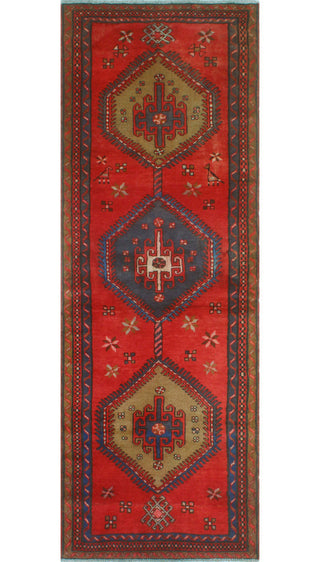 Fine Vintage Distressed Radeliff Red/Blue Runner, 3'1x9'5