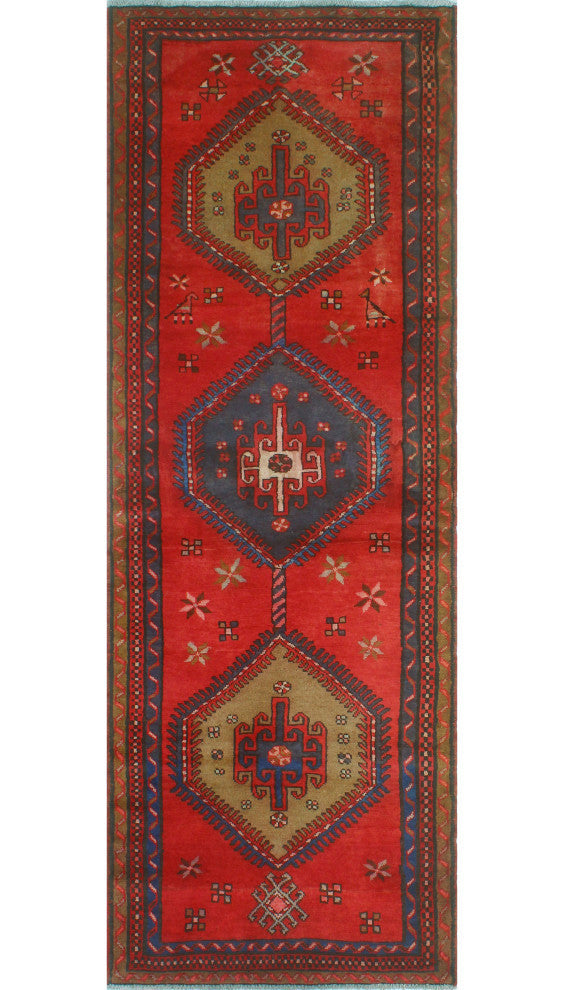 Fine Vintage Distressed Radeliff Red/Blue Runner, 3'1x9'5