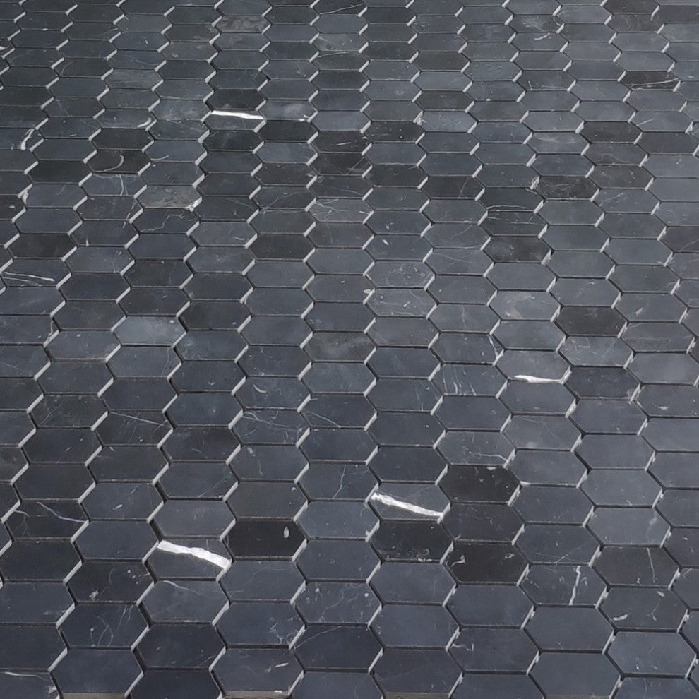 Nero Marquina Black Marble Constellation Hexagon Mosaic Tile Honed, 1 sheet