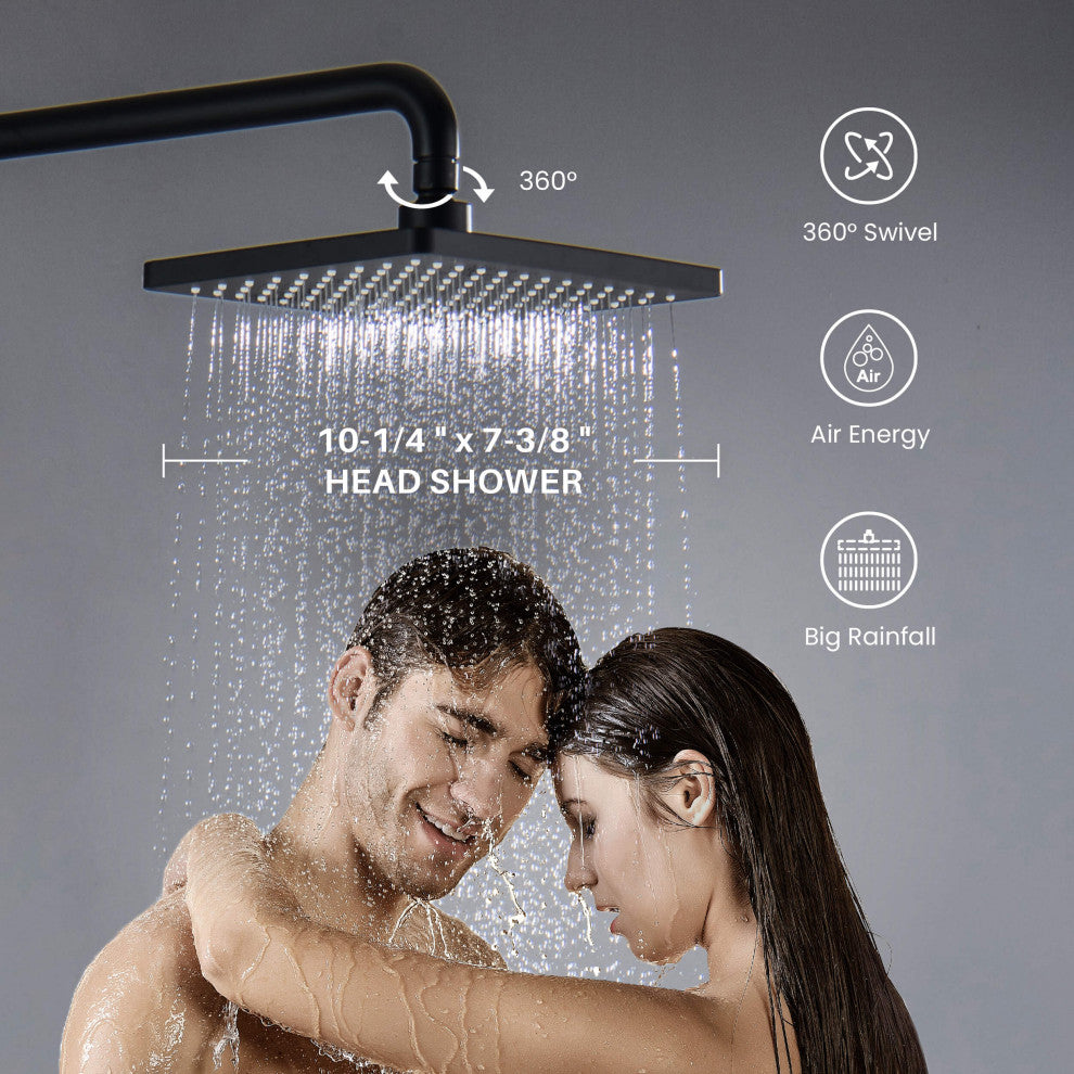Cube Shower Column With Dual Function Shower Head, Matte Black