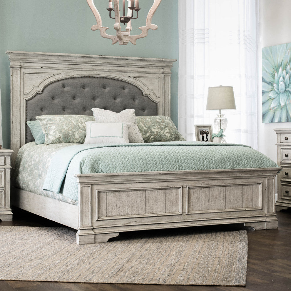 Highland Park Bed, Distressed Rustic Ivory, Queen