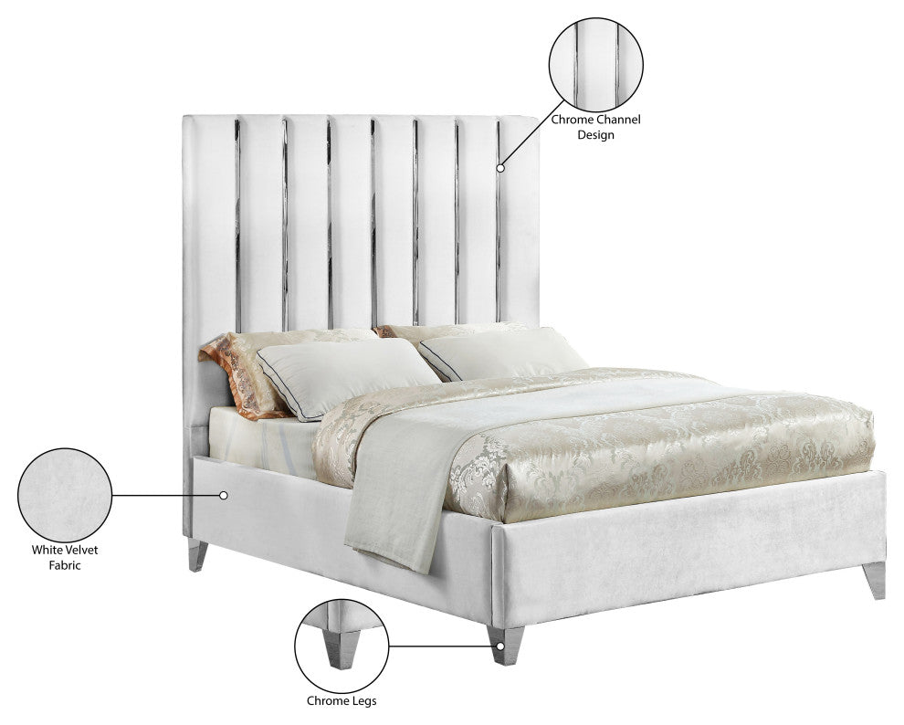 Enzo Velvet Bed, White, Full
