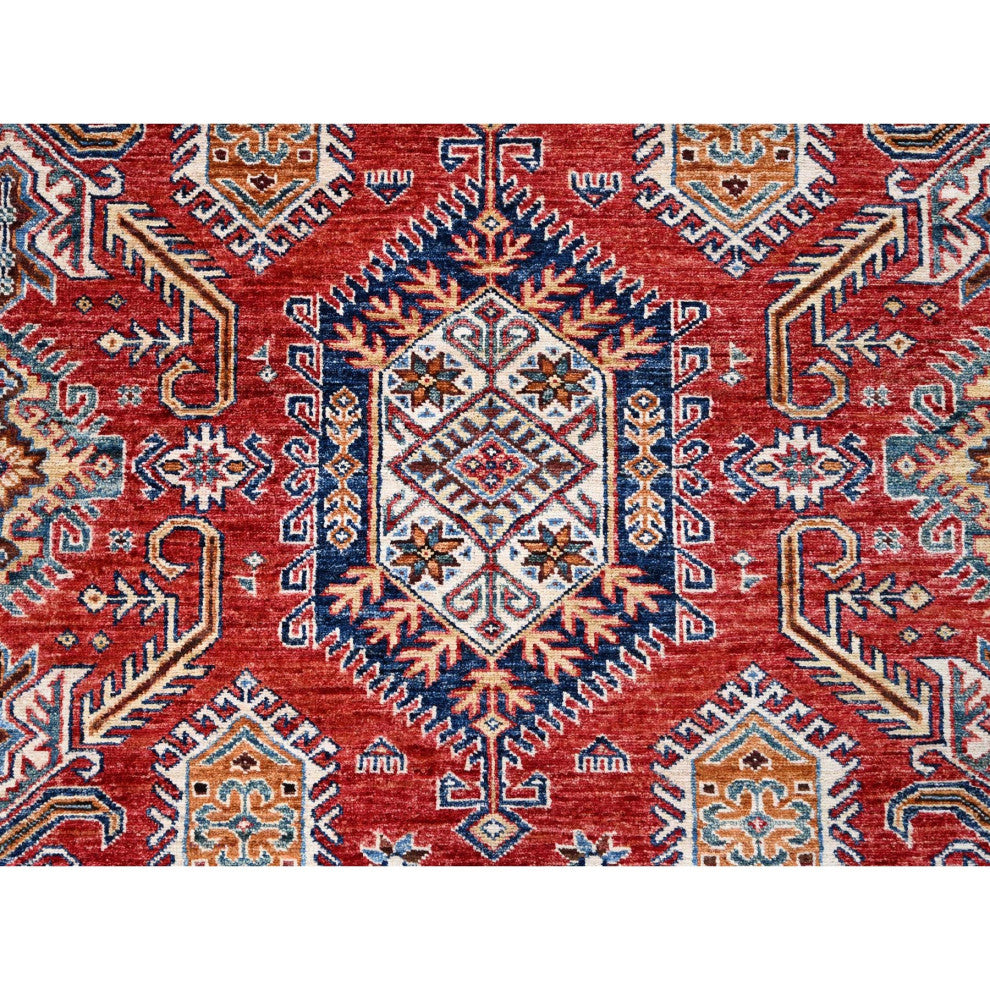 Red, 100% Wool, Afghan Super Kazak, Hand Knotted, Oriental Rug, 8'1"x10'6"