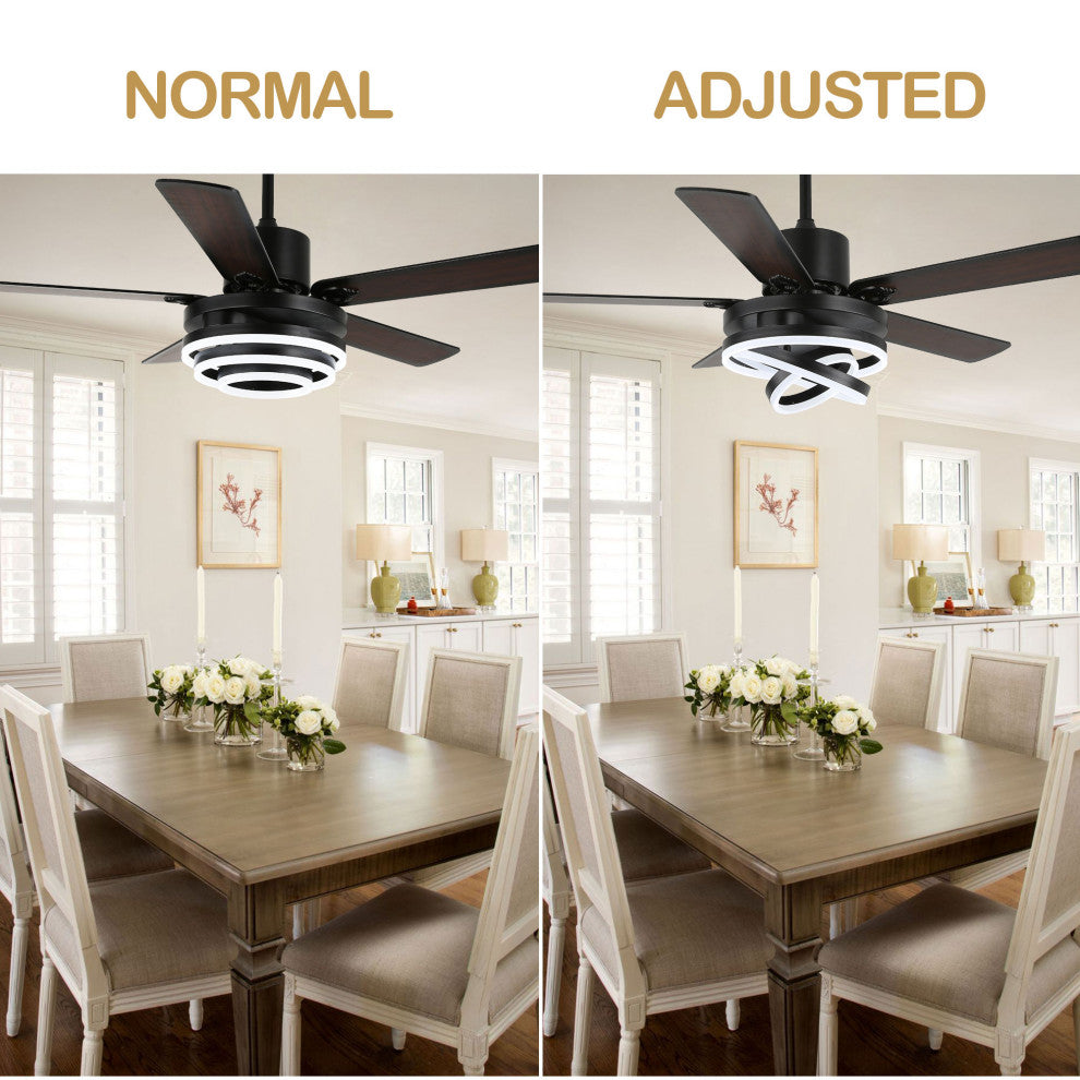 52" Ceiling Fan with Adjustable LED Light Kit, 3 Color Tone 6 Fan Speed, Black