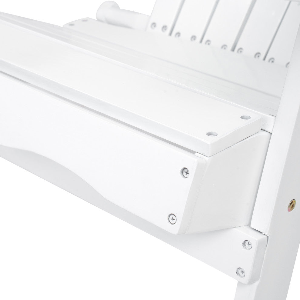 Outdoor Acacia Wood Folding Adirondack Chairs With Cushions, Set of 2, White/Khaki