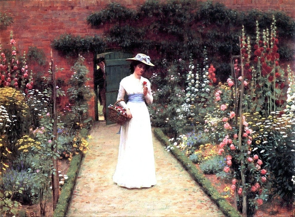 Edmund Blair Leighton A Lady in a Garden, 21"x28" Wall Decal