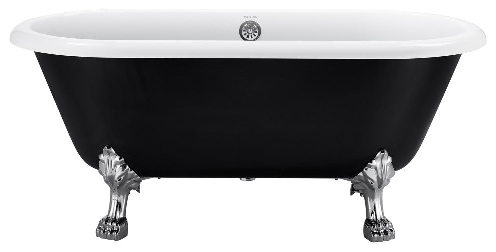 59" Acrylic Roll-Top Clawfoot Non-Whirlpool Bathtub, Black