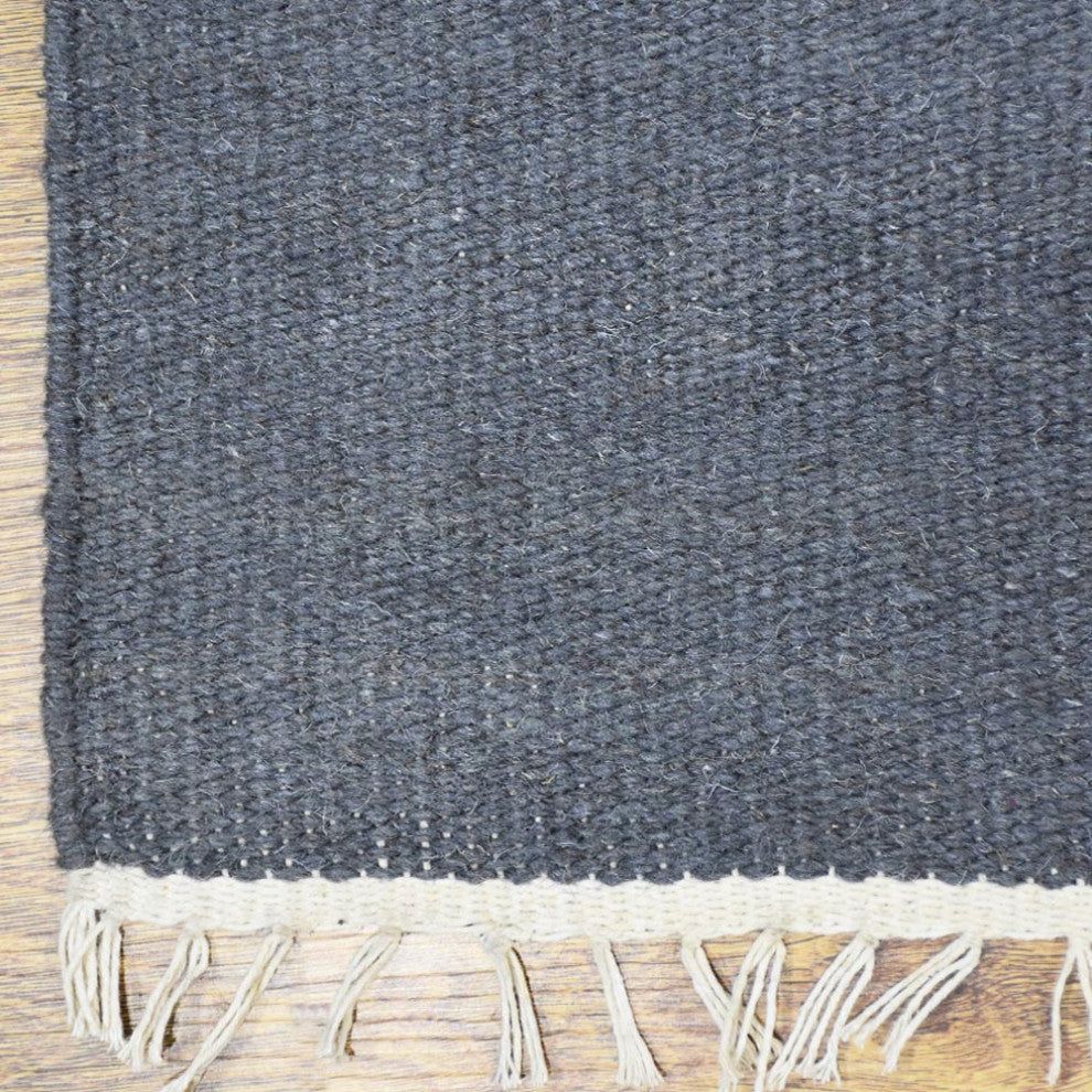 HAND WOVEN FLAT WEAVE KILIM WOOL ECO-FRIENDLY AREA RUGS-Solid,Light Charcoal