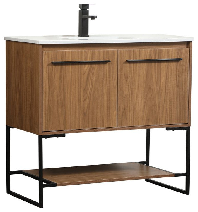Sue Walnut Brown-Light Bathroom Vanity, Walnut Brown, 36"