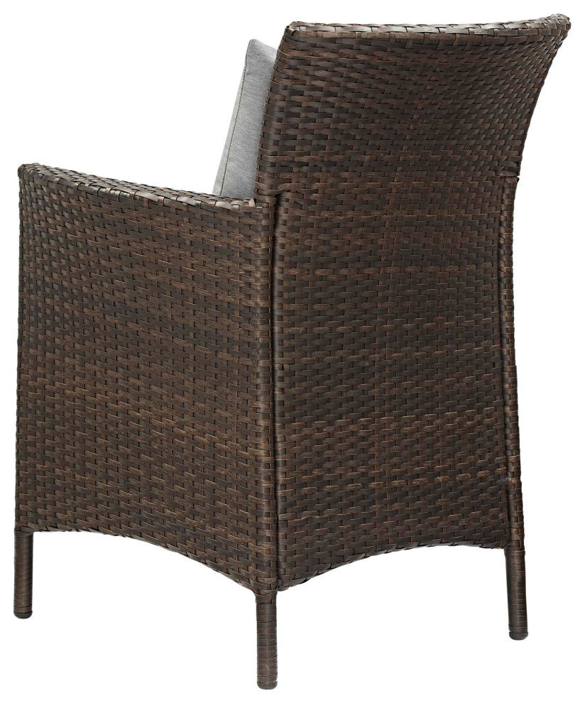 Side Dining Chair and Table Set, Rattan, Wicker, Brown Gray, Outdoor
