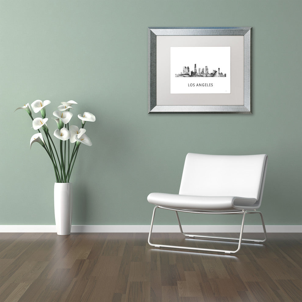 Marlene Watson ''Los Angeles Ca Skyline'' Matted Art, Silver Frame, White, 14x11
