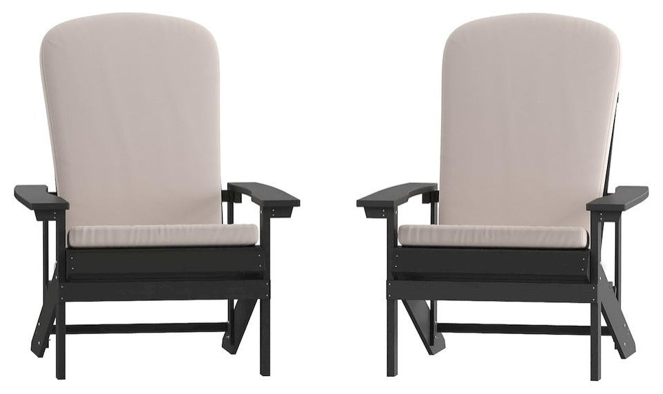 Set of 2 Adirondack Chairs in Slate Gray with Cream Cushions, Porch, and Patio