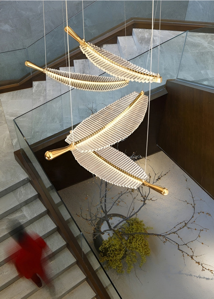 Cagnes-sur-Mer | Crystal Gold Leaves Pendant Chandelier, 4 Leaves