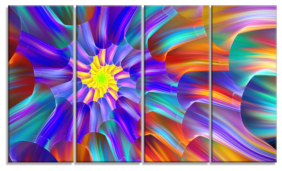 Spectacular Stain Glass with Spirals, Floral Canvas Art Print, 48"x28", 4 Panels