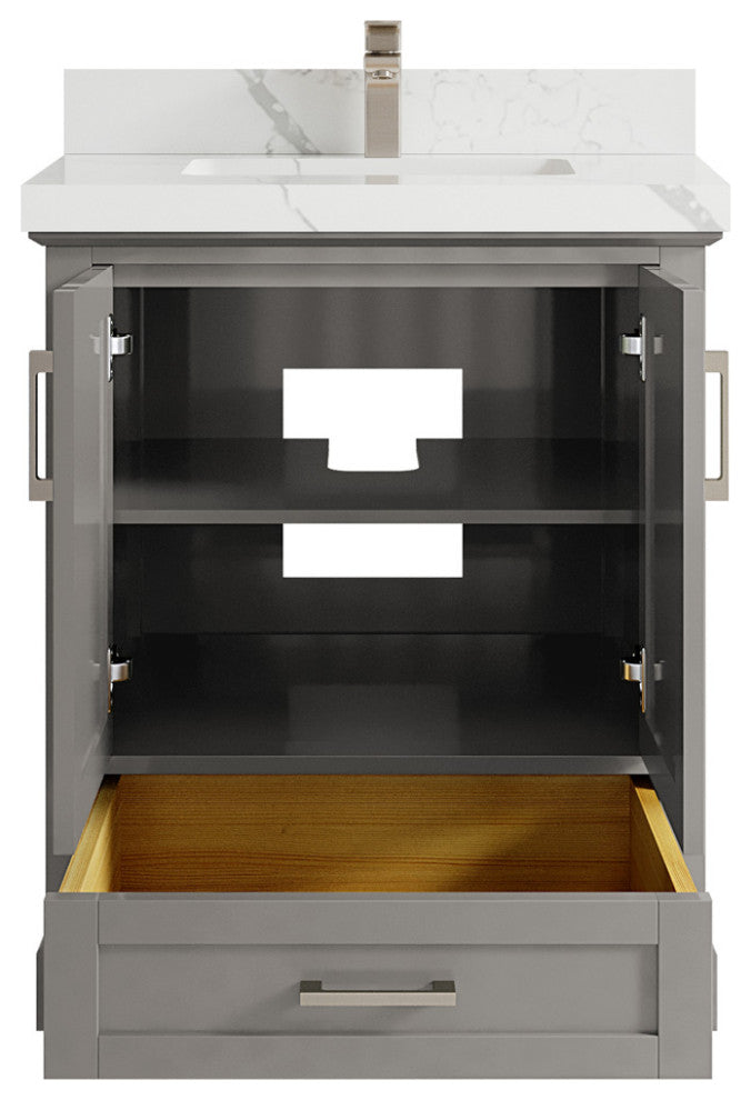 Boston 30 Single Sink Bath Vanity in Elephant Skin Gray 2" Calacatta Laza