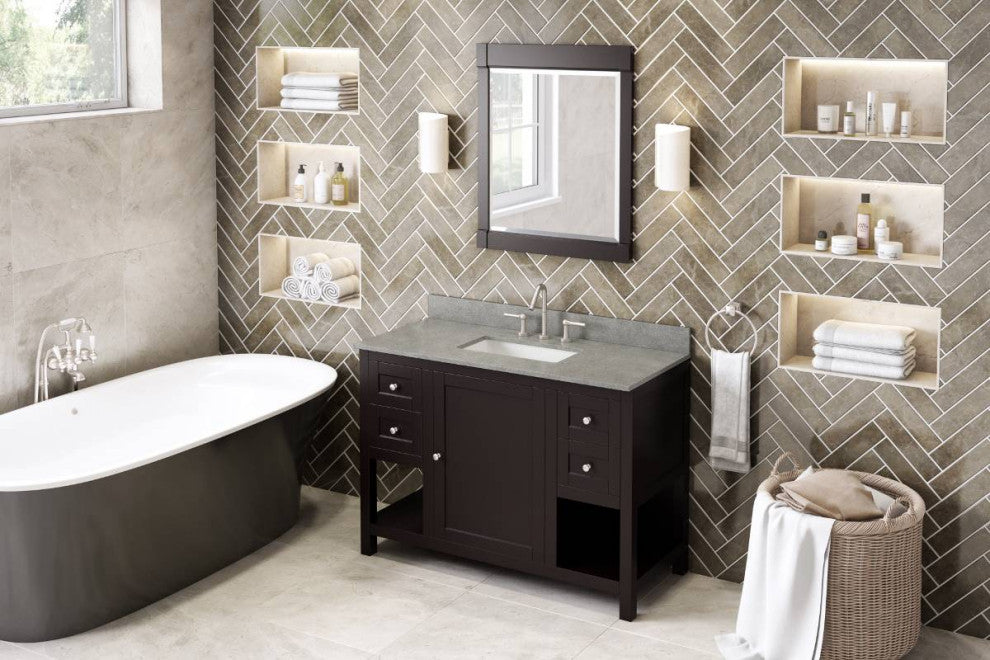 Astoria Transitional 48" Espresso Vanity, Steel Grey Cultured Marble Vanity Top