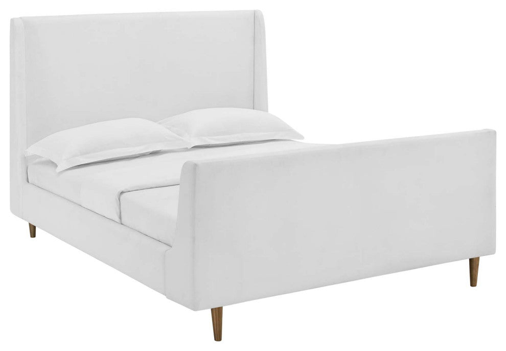 Aubree Queen Upholstered Fabric Sleigh Platform Bed