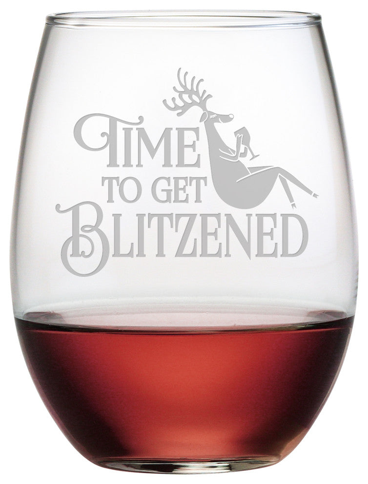 "Time to get Blitzened" Stemless Wine Glasses, Set of 4