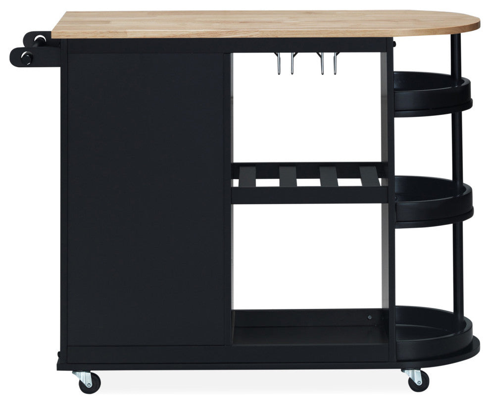 Chloe Kitchen Cart With Wheels, Black and Natural