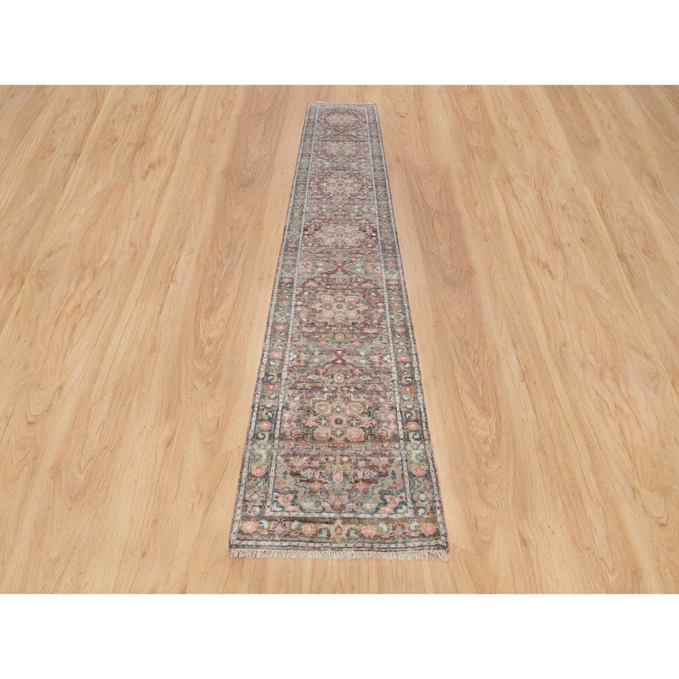 Red Pure Wool Heris Revival Hand Knotted XL Runner Oriental Rug, 2'6"x15'8"