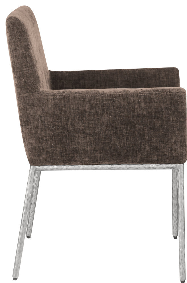 Reeves Upholstered Dining Chair, Brown, Chenille , AC, Brushed Silver, Set of 2