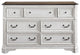 Benzara BM275080 64" Solid Wood Dresser, 7 Drawers, Felt Lined, Antique White