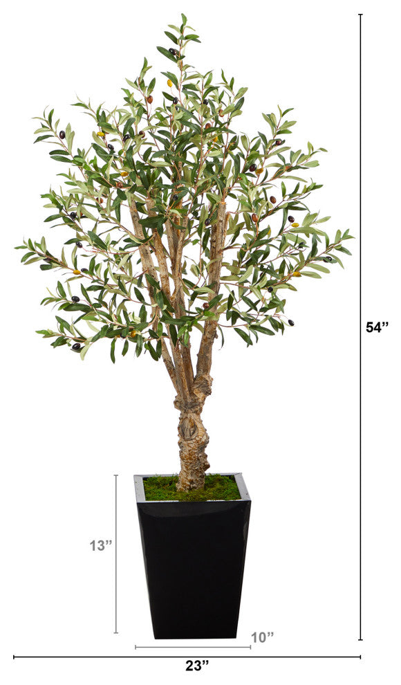 4.5' Olive Artificial Tree, Black Metal Planter