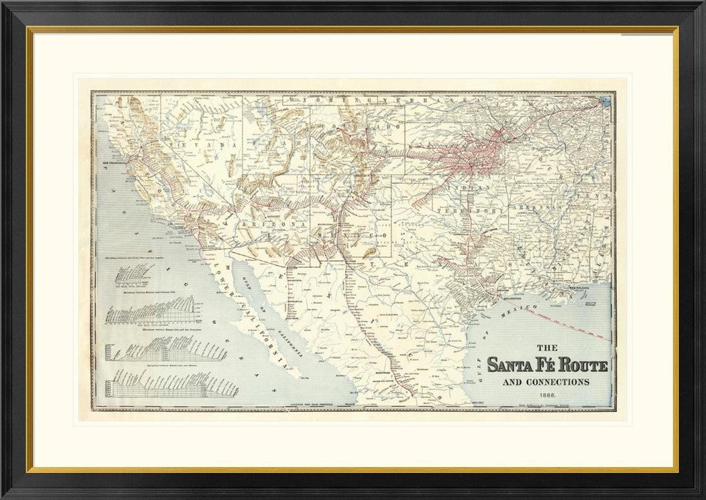"Sante Fe Route and connections, 1888"  by Santa Fe Railroad Company, 46x33"