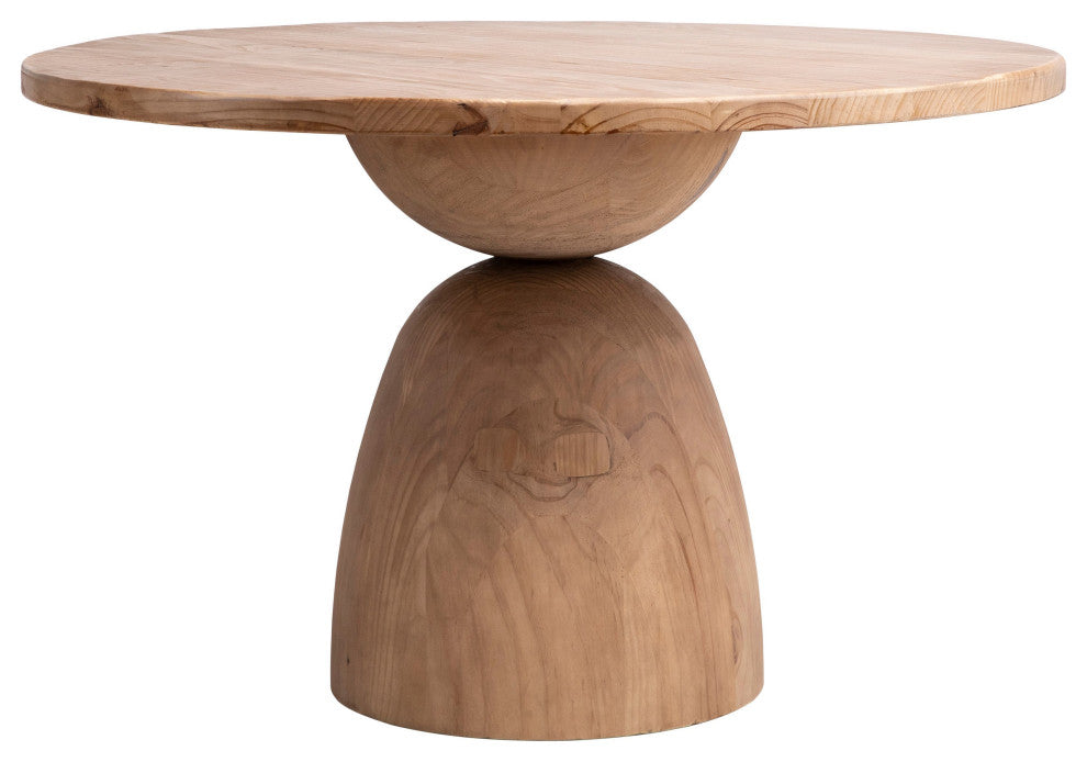 Balak Round Modern Hourglass Dining Table, Natural Pine