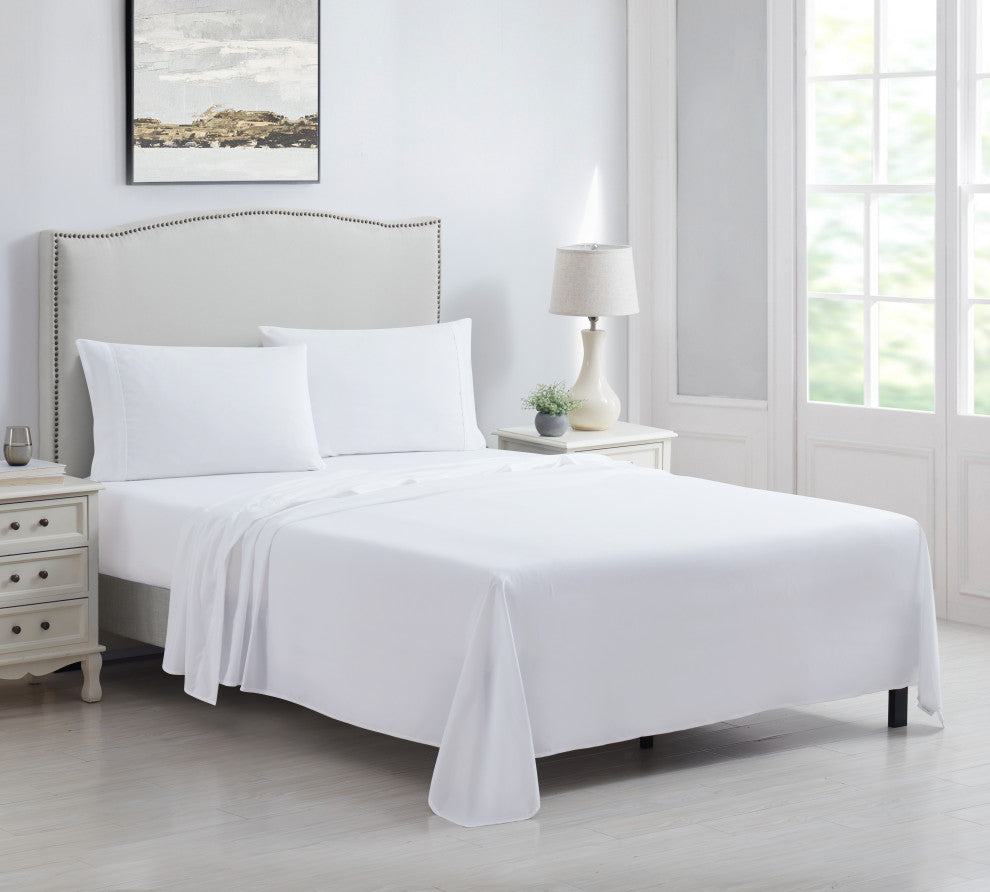 Kathy Ireland 4 Piece Brushed Microfiber Sheet Set, White, Queen