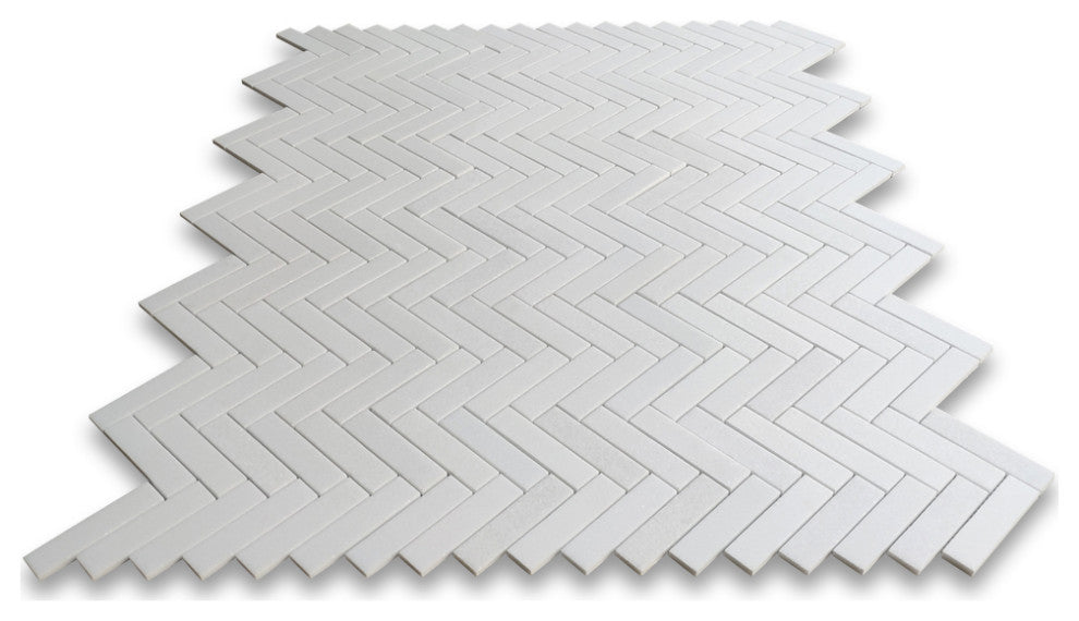 Thassos White Marble 1x4 Herringbone Mosaic Wall Floor Tile Honed, 1 sheet