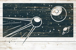 "Sputnik's Orbit" Painting Print on White Wood