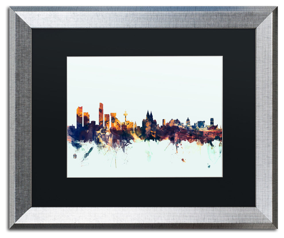 Michael Tompsett ''Liverpool England Skyline Blue'' Matted Framed Art, 16x20