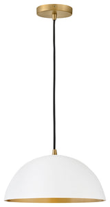 Lark Lou 14" Domed Pendant, Matte White + Lacquered Brass