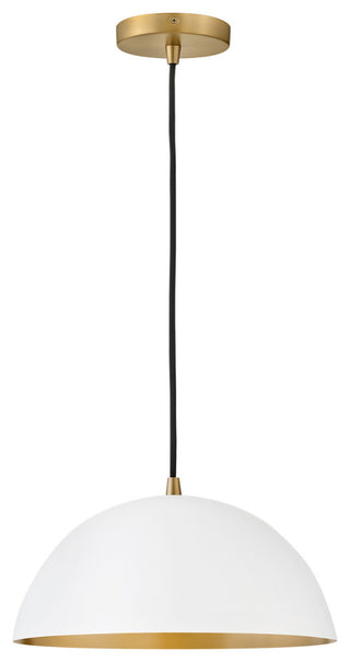 Lark Lou 14" Domed Pendant, Matte White + Lacquered Brass
