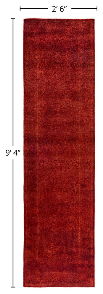 Overdyed, One-of-a-Kind Hand-Knotted Area Rug Rust, 2'6"x9'4"