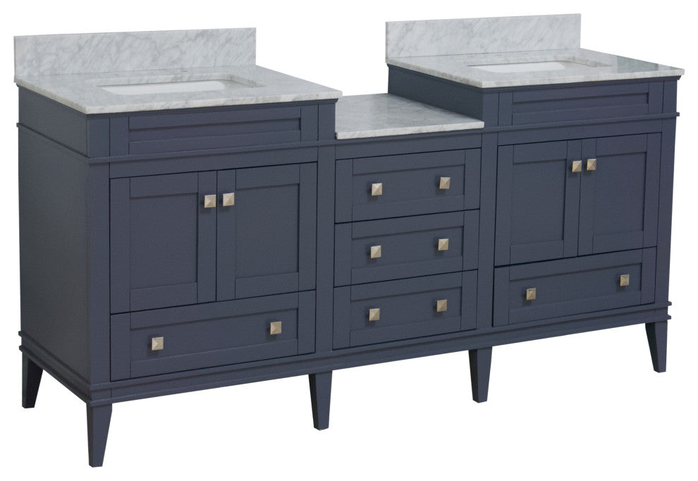 Eleanor 72" Double Bathroom Vanity, Marine Gray, Carrara Marble