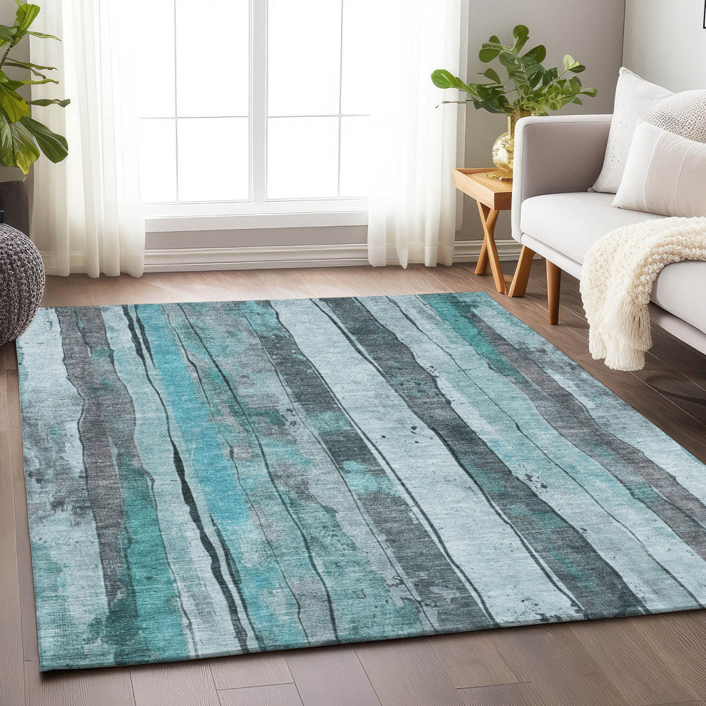 Machine Washable Indoor/Outdoor Chantille ACN1874 Teal 8' x 10' Rug