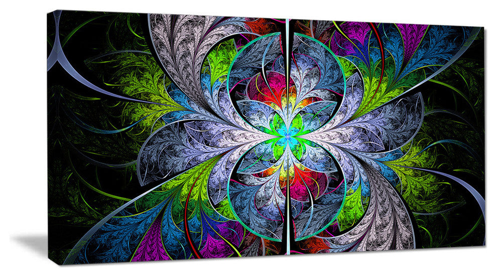 Multi Color Fractal Stained Glass, Oversized Abstract Canvas Art Print, 60x28